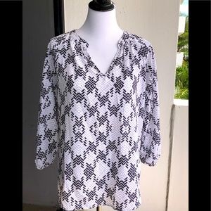 Renee C gray, black, white herringbone top